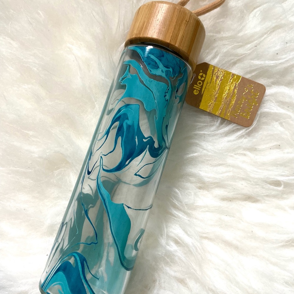Glass bottle with bamboo cap turquoise 18oz